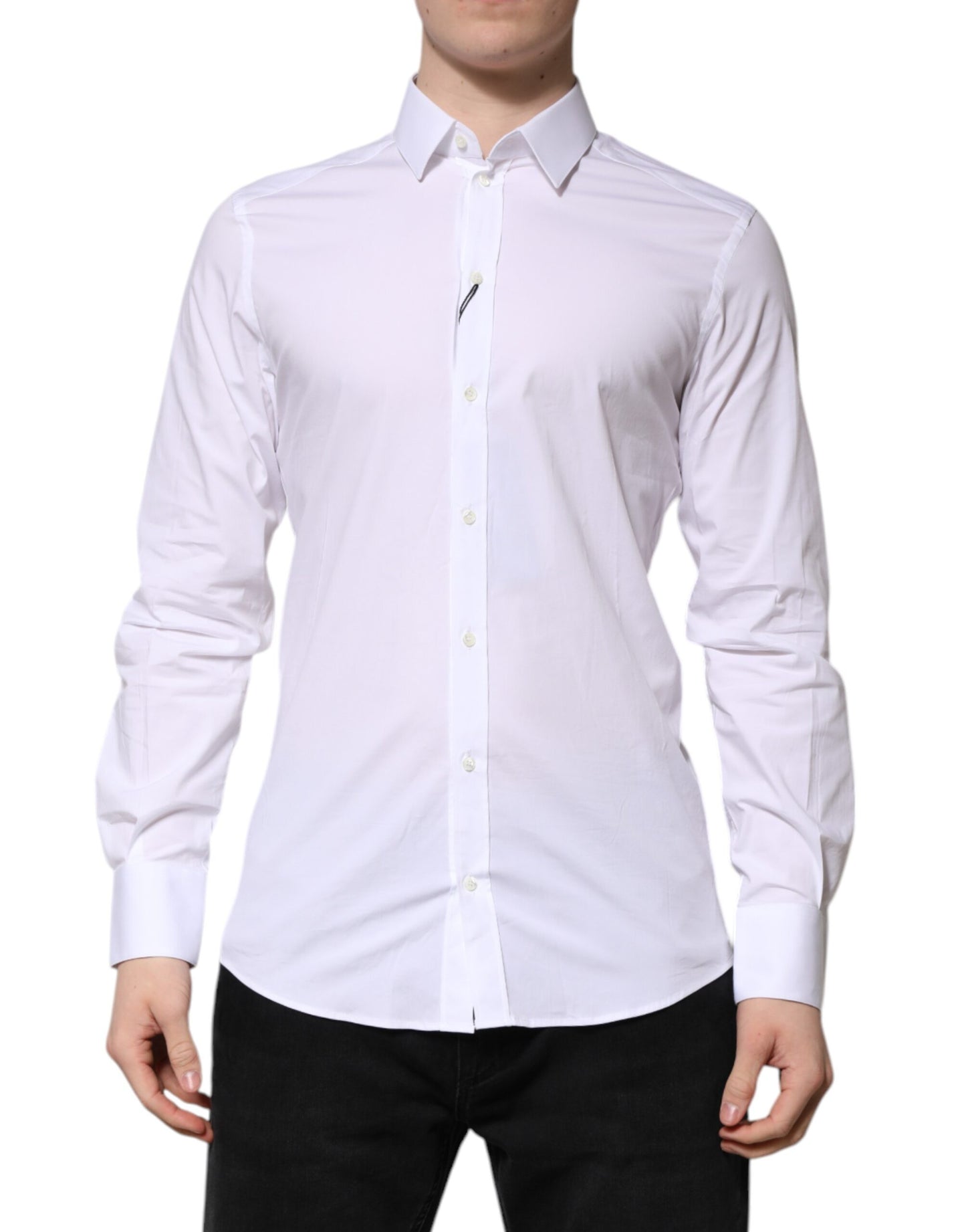 Camisa formal de manga larga Dolce &amp; Gabbana de algodón blanco dorado