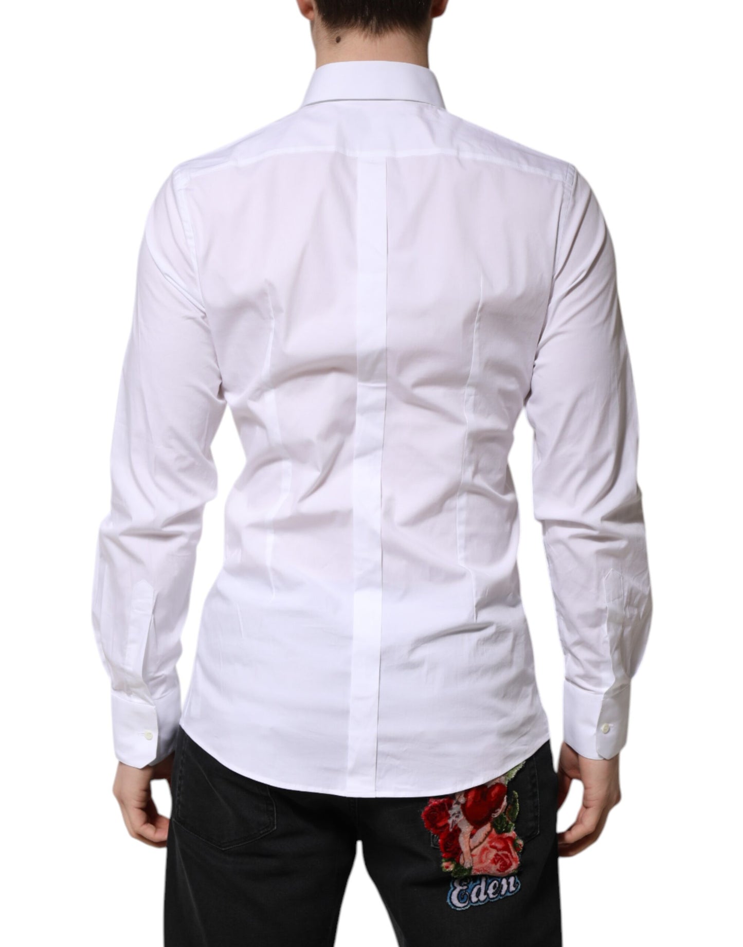 Camisa formal de manga larga Dolce &amp; Gabbana de algodón blanco dorado