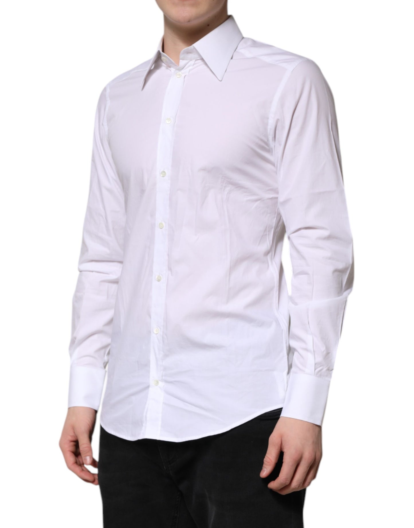 Camisa formal de manga larga Dolce &amp; Gabbana de algodón blanco dorado