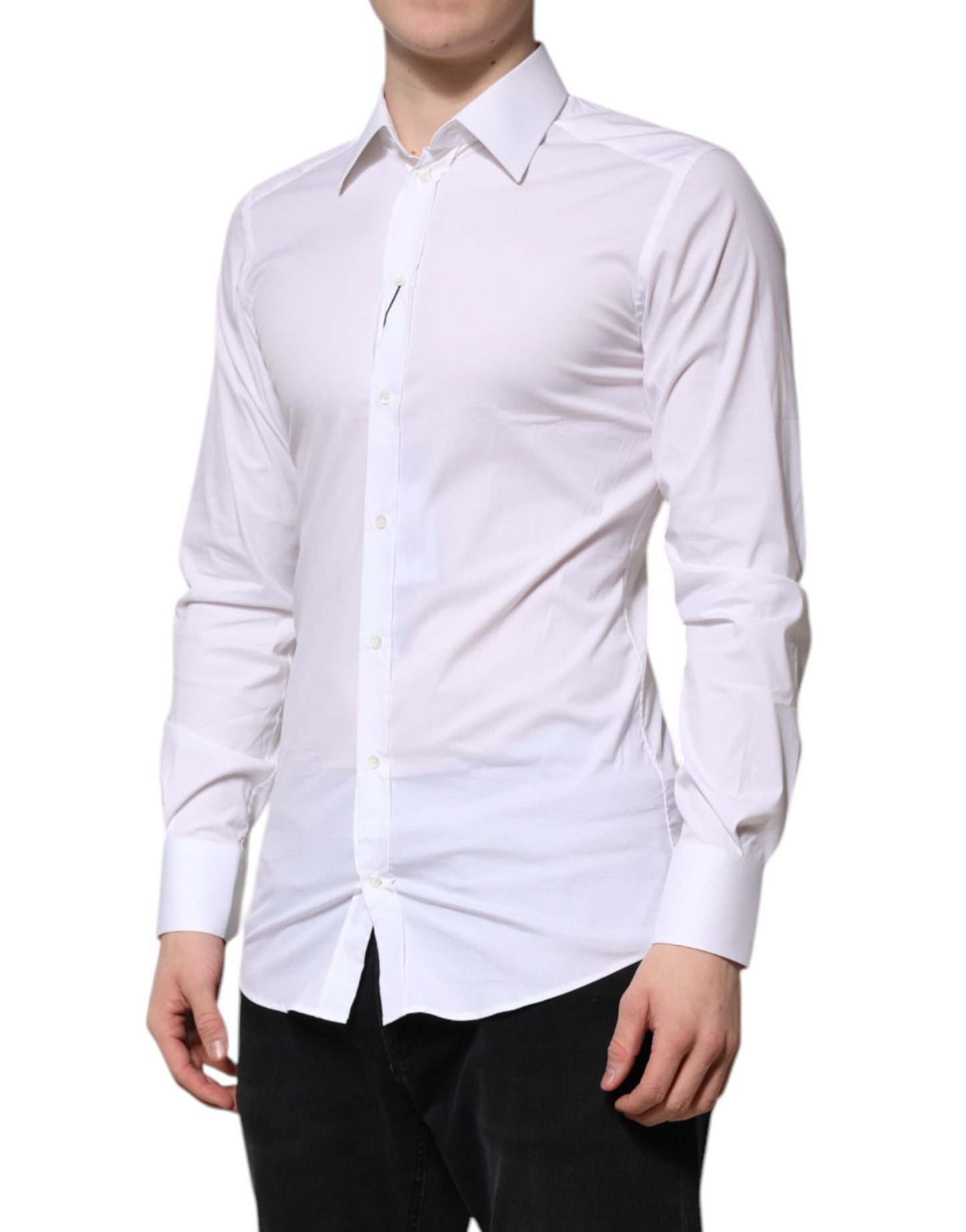 Camisa formal de manga larga Dolce &amp; Gabbana de algodón blanco dorado