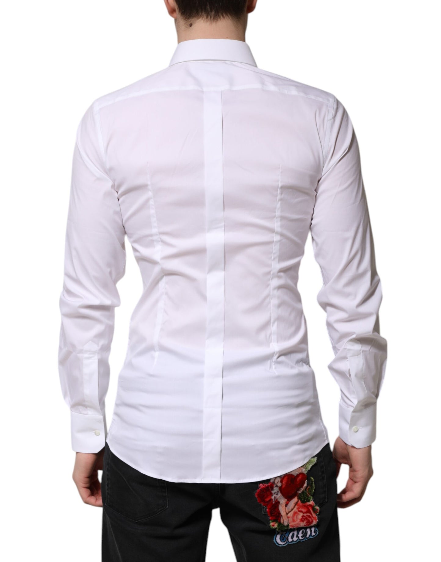 Camisa formal de manga larga Dolce &amp; Gabbana de algodón blanco dorado