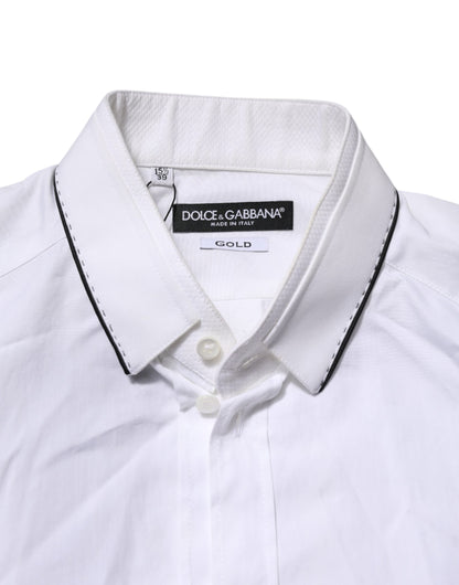 Camisa formal de manga larga Dolce &amp; Gabbana de algodón blanco dorado