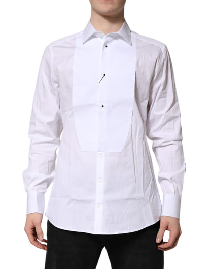 Camisa formal Dolce &amp; Gabbana de popelina de seda blanca dorada para hombre