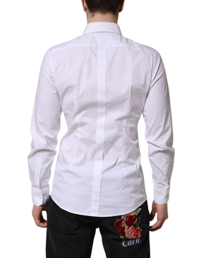 Camisa formal de vestir de algodón blanco dorado de Dolce &amp; Gabbana