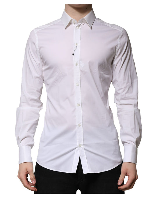 Camisa formal Dolce &amp; Gabbana de algodón blanco de manga larga dorada