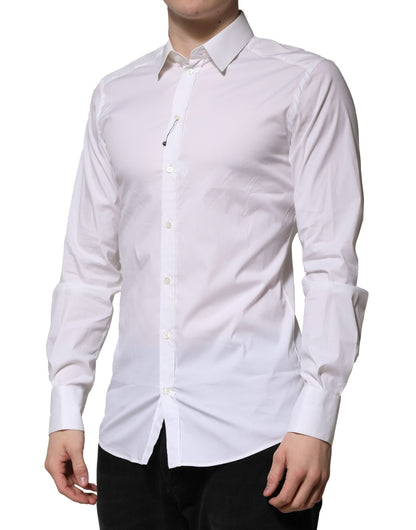 Camisa formal Dolce &amp; Gabbana de algodón blanco de manga larga dorada