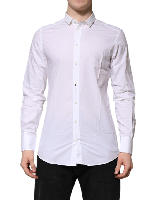 Camisa formal Dolce &amp; Gabbana de algodón blanco dorado de manga larga para hombre