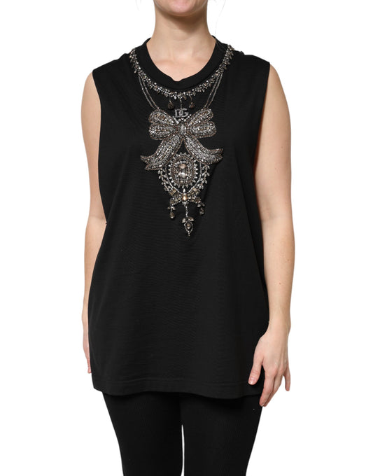 Dolce &amp; Gabbana Black Cotton Rhinestone Embellished Tank Top