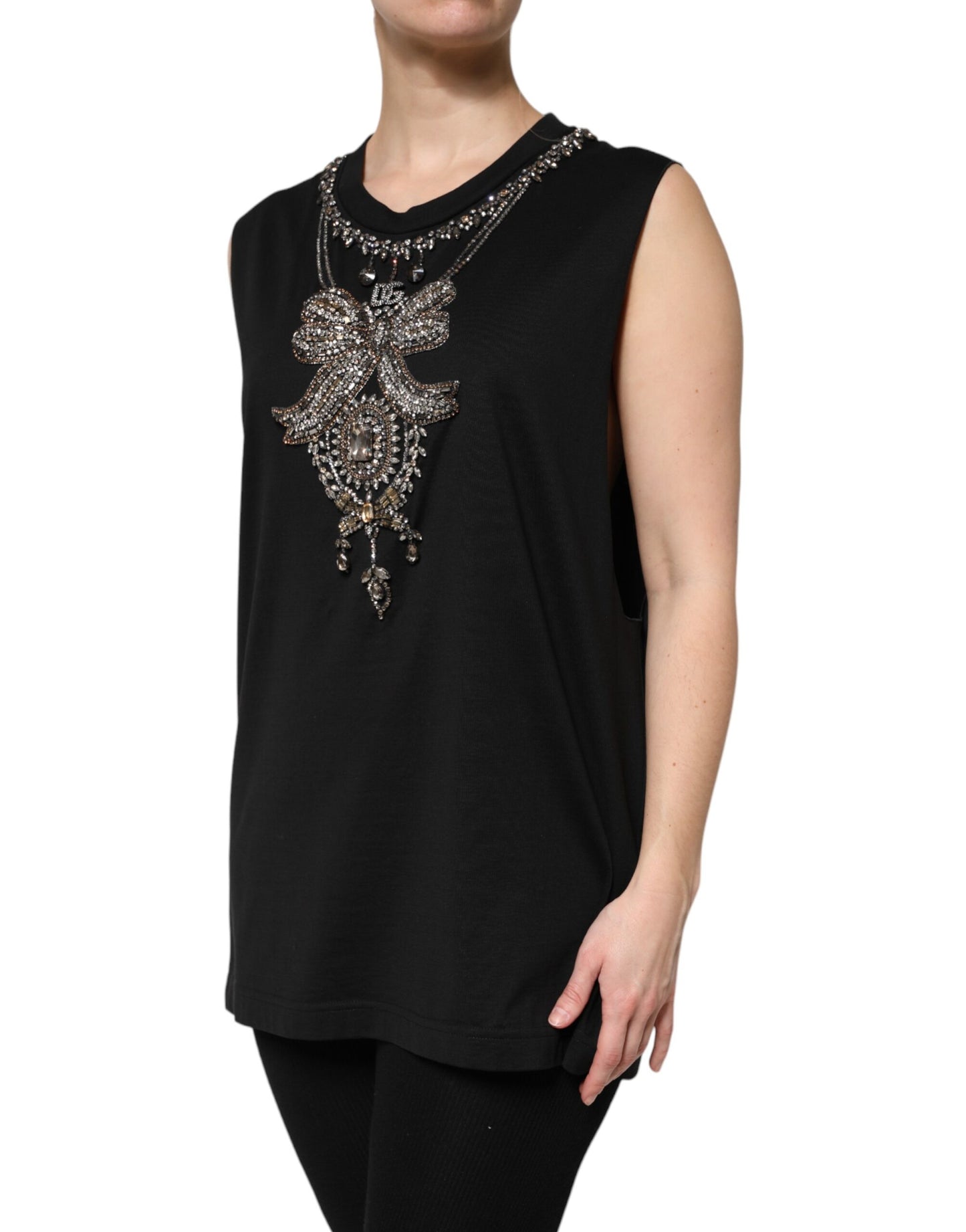 Dolce &amp; Gabbana Black Cotton Rhinestone Embellished Tank Top