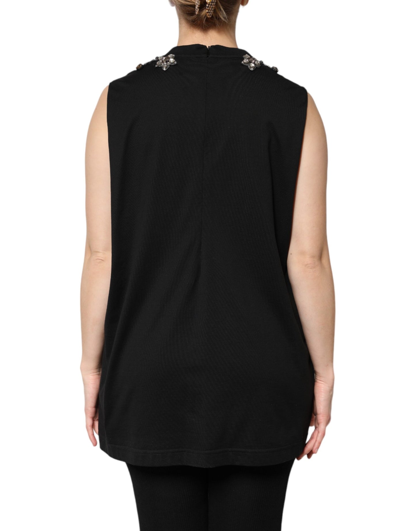 Dolce &amp; Gabbana Black Cotton Rhinestone Embellished Tank Top