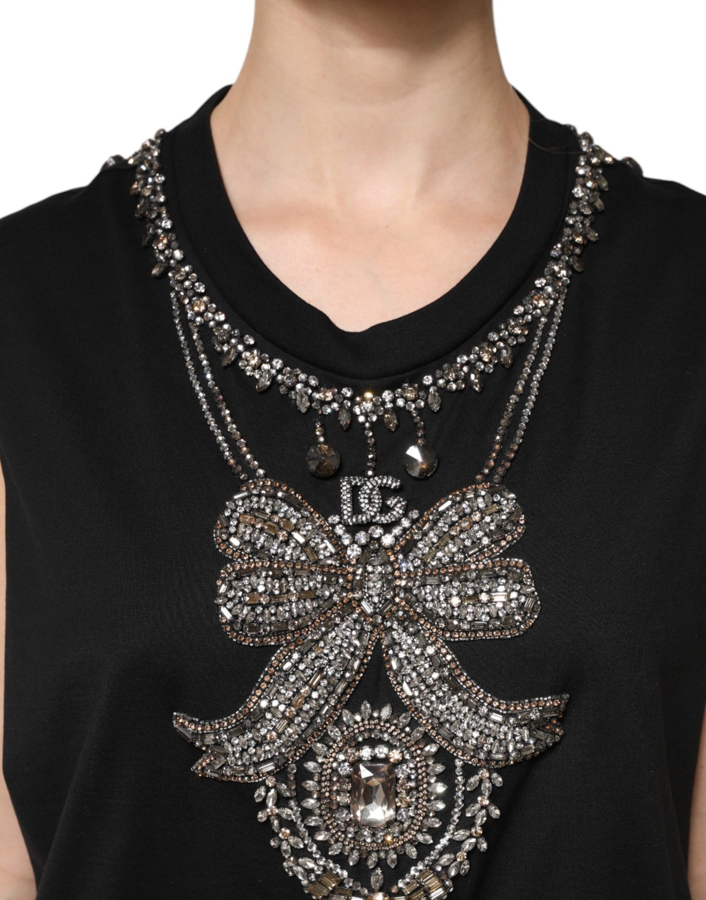 Dolce &amp; Gabbana Black Cotton Rhinestone Embellished Tank Top