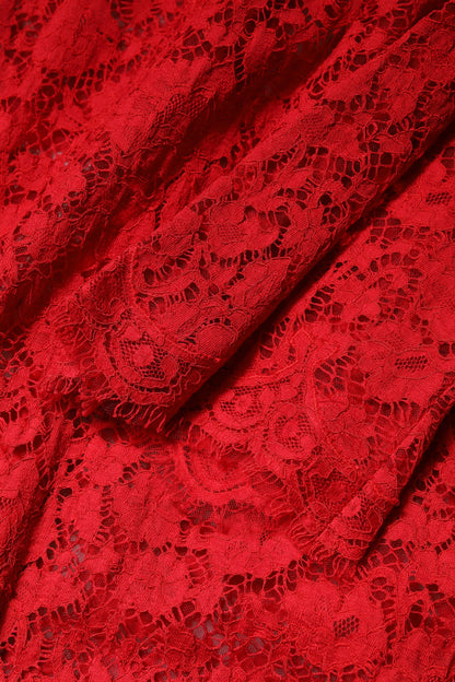 Dolce &amp; Gabbana Red Floral Lace Rhinestone Embellished Dress