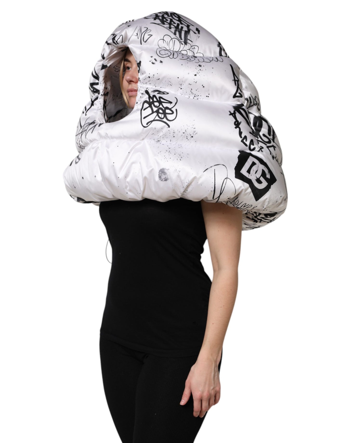 Gorra acolchada con capucha estampada de poliéster blanco de Dolce &amp; Gabbana