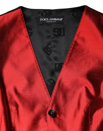 Dolce &amp; Gabbana Red Black Button Down Sleeveless Vest Top