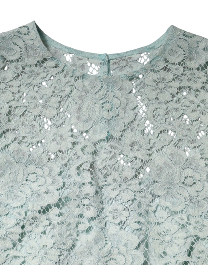 Dolce &amp; Gabbana Mint Green Floral Lace Cotton Blouse Top