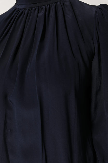 Dolce &amp; Gabbana Blue Silk Mock Neck Long Sleeves Blouse Top