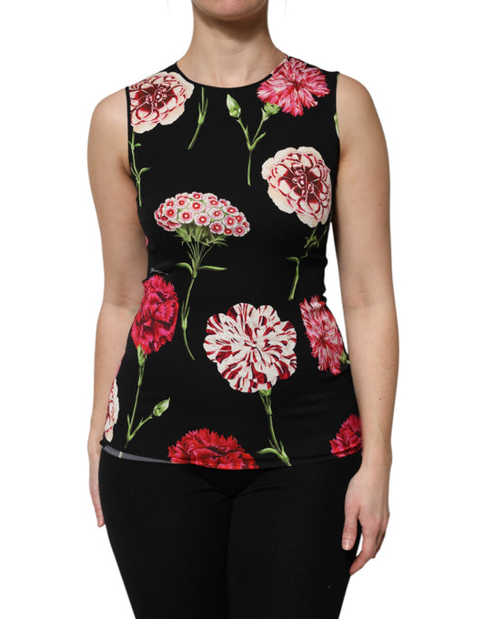 Dolce &amp; Gabbana Black Floral Print Sleeveless Tank Blouse Top