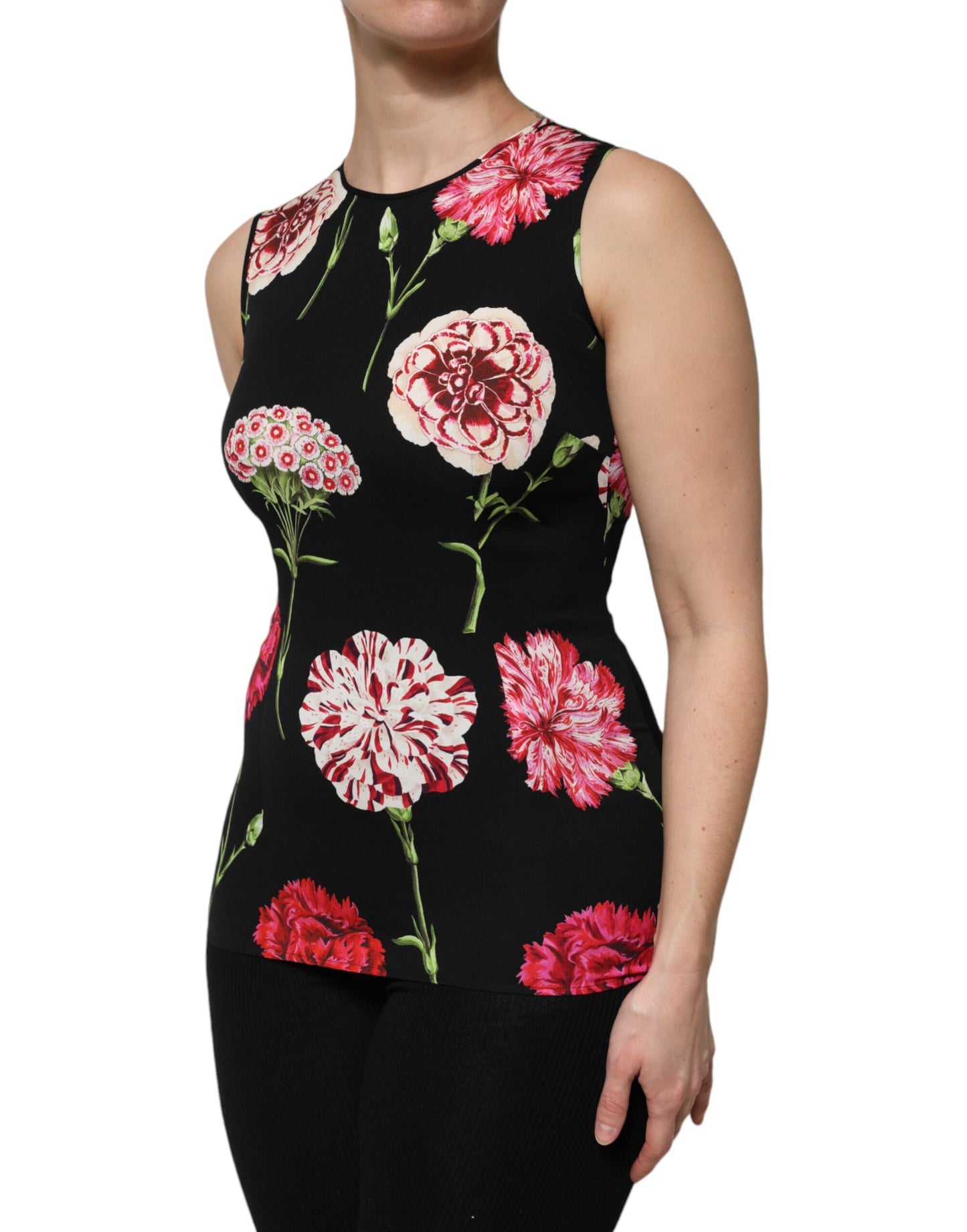 Dolce &amp; Gabbana Black Floral Print Sleeveless Tank Blouse Top