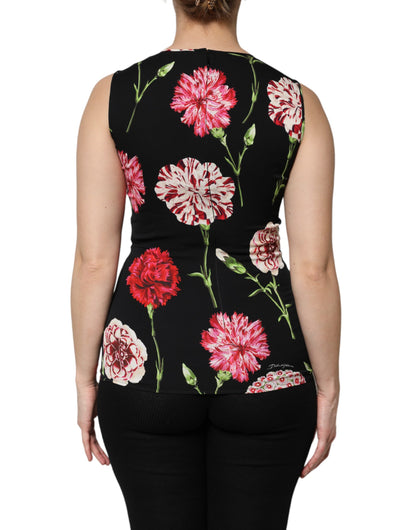 Dolce &amp; Gabbana Black Floral Print Sleeveless Tank Blouse Top