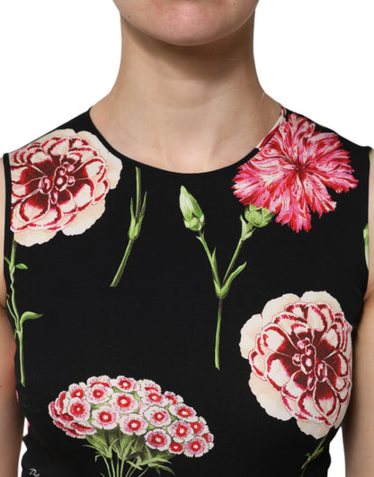 Dolce &amp; Gabbana Black Floral Print Sleeveless Tank Blouse Top