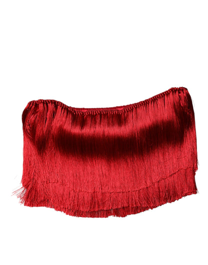 Dolce &amp; Gabbana Red Silk Strapless Fringe Crop Tube Top