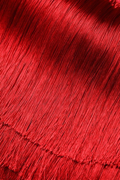 Dolce &amp; Gabbana Red Silk Strapless Fringe Crop Tube Top