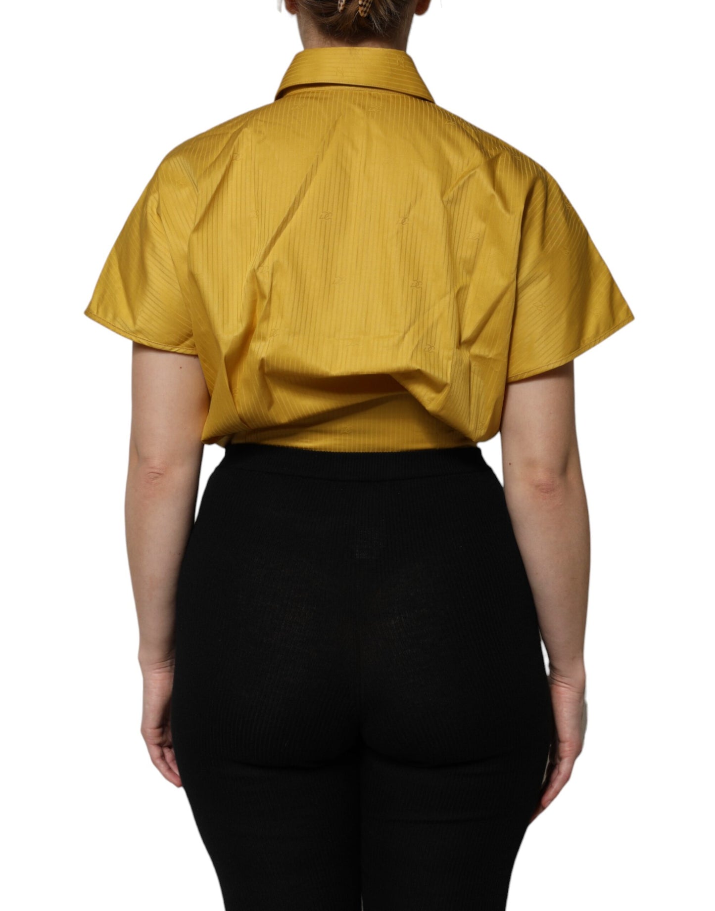 Dolce &amp; Gabbana Mustard Collared Short Sleeves Blouse Top