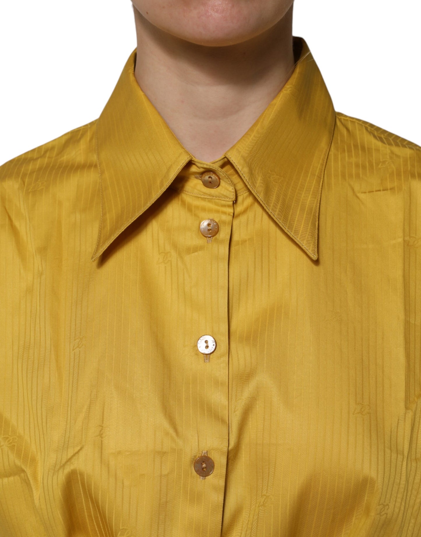 Dolce &amp; Gabbana Mustard Collared Short Sleeves Blouse Top