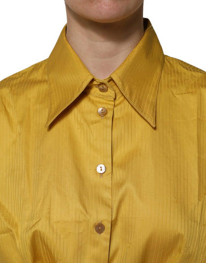 Dolce &amp; Gabbana Mustard Collared Short Sleeves Blouse Top