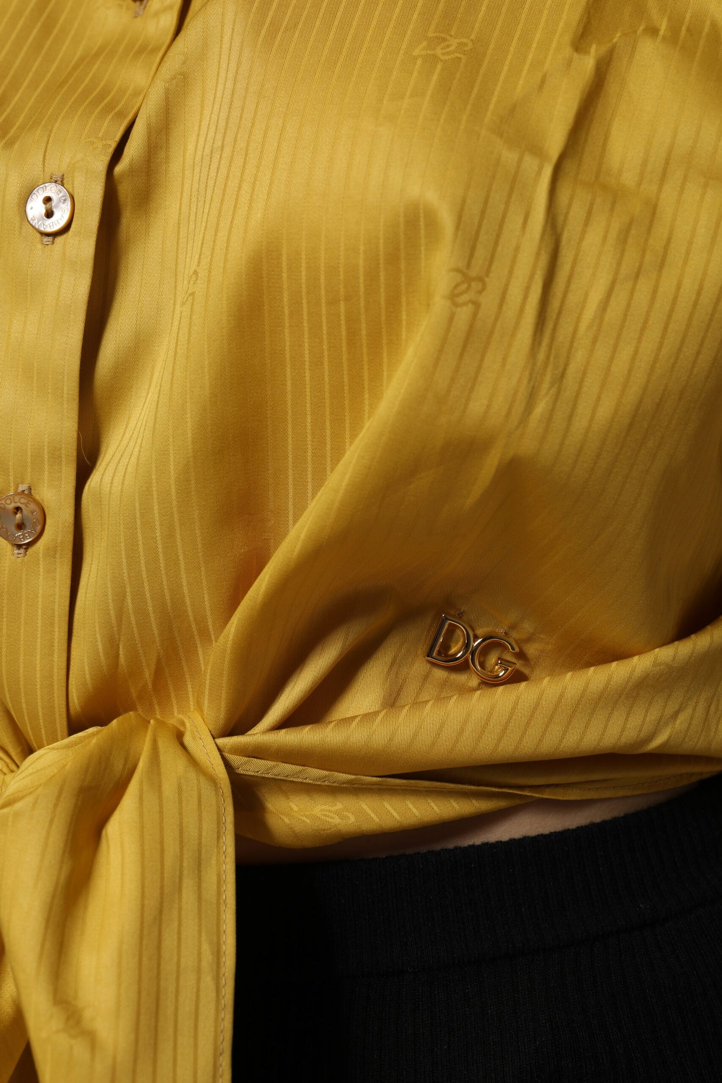 Dolce &amp; Gabbana Mustard Collared Short Sleeves Blouse Top