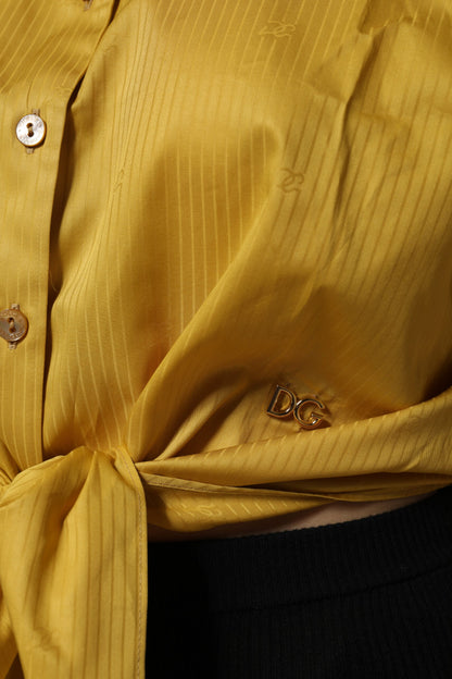 Dolce &amp; Gabbana Mustard Collared Short Sleeves Blouse Top