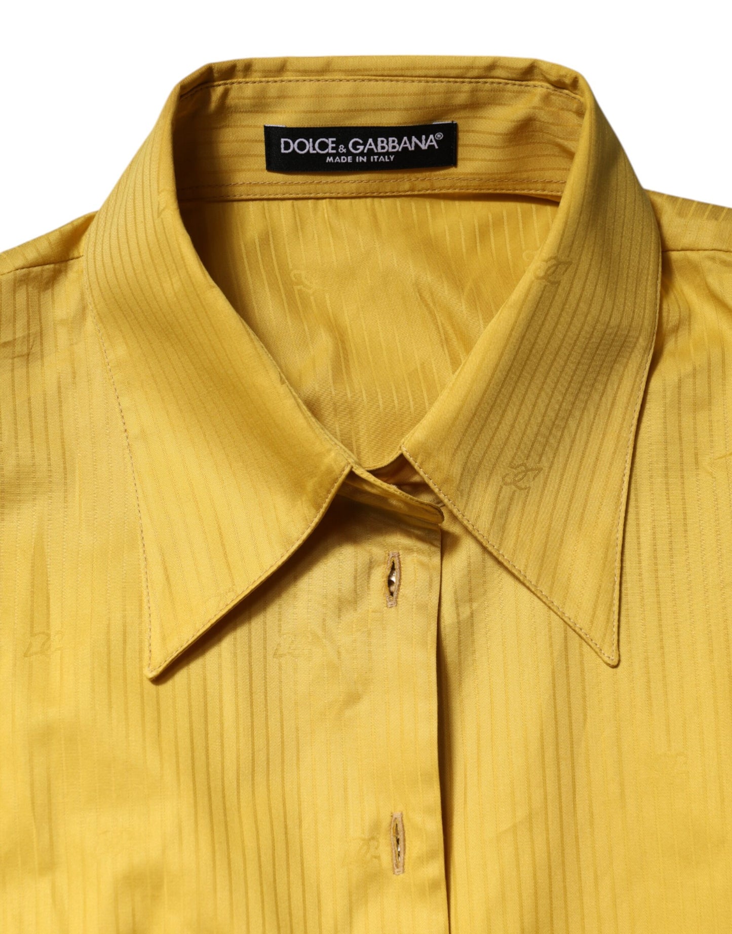 Dolce &amp; Gabbana Mustard Collared Short Sleeves Blouse Top