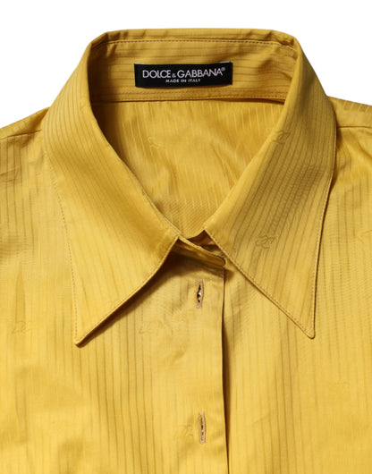 Dolce &amp; Gabbana Mustard Collared Short Sleeves Blouse Top