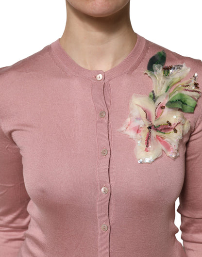 Suéter tipo cárdigan de punto de seda rosa con botones de Dolce &amp; Gabbana