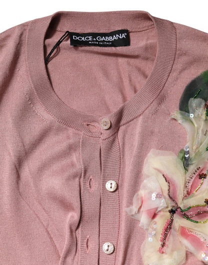 Suéter tipo cárdigan de punto de seda rosa con botones de Dolce &amp; Gabbana