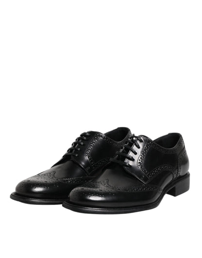 Dolce &amp; Gabbana Zapatos formales Derby de cuero negro con punta de ala