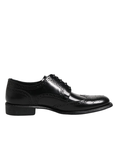 Dolce &amp; Gabbana Zapatos formales Derby de cuero negro con punta de ala