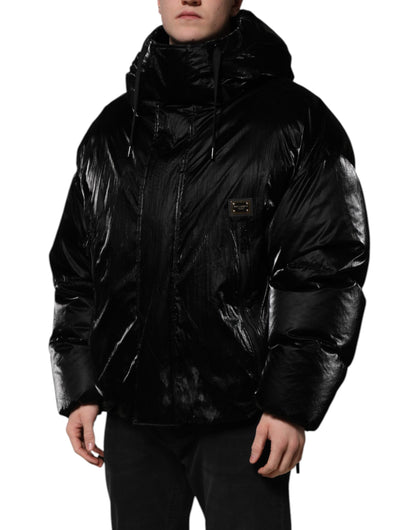 Chaqueta acolchada con capucha y cremallera completa con logotipo negro de Dolce &amp; Gabbana