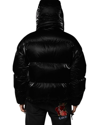 Chaqueta acolchada con capucha y cremallera completa con logotipo negro de Dolce &amp; Gabbana