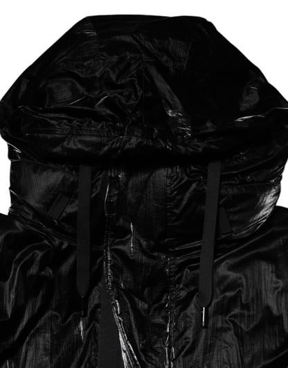 Chaqueta acolchada con capucha y cremallera completa con logotipo negro de Dolce &amp; Gabbana
