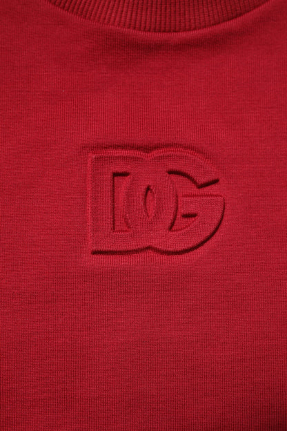 Suéter de cuello redondo de algodón con logotipo rojo en relieve de Dolce &amp; Gabbana