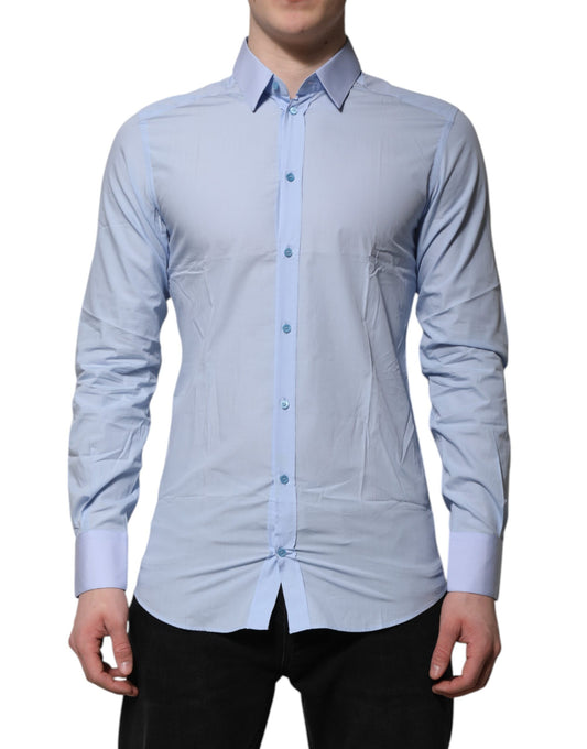 Camisa de vestir Dolce &amp; Gabbana de algodón azul dorado de manga larga para hombre