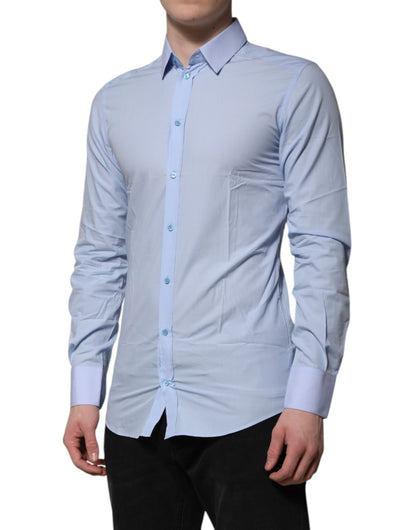 Camisa de vestir Dolce &amp; Gabbana de algodón azul dorado de manga larga para hombre