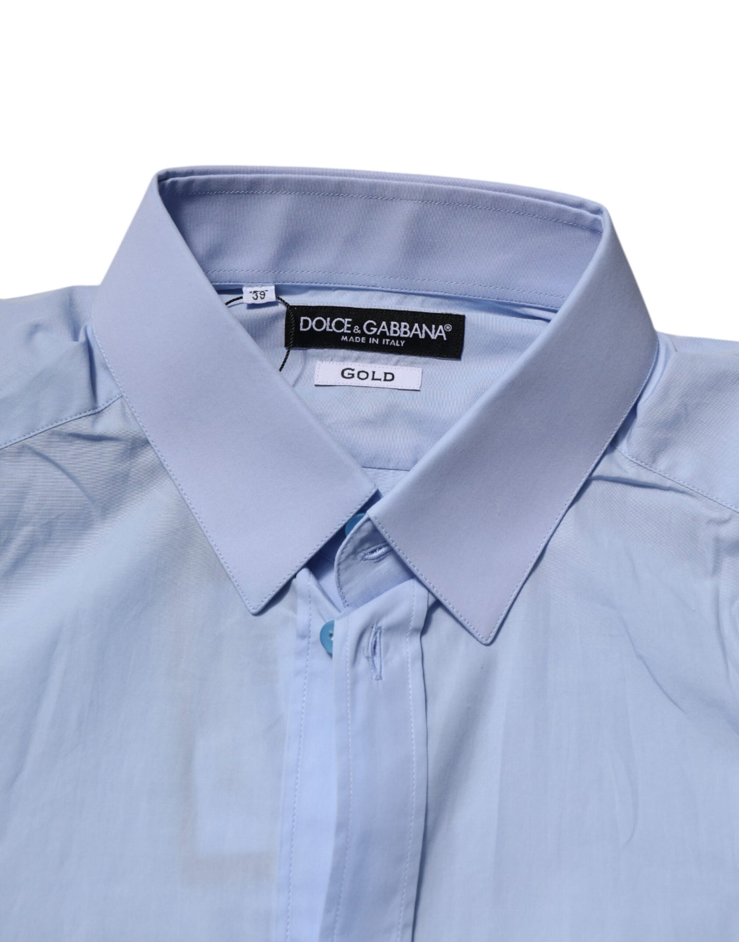 Camisa de vestir Dolce &amp; Gabbana de algodón azul dorado de manga larga para hombre