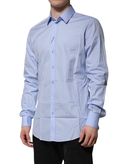 Camisa de vestir de manga larga Dolce &amp; Gabbana de algodón azul dorado