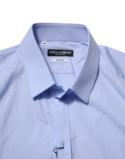 Camisa de vestir de manga larga Dolce &amp; Gabbana de algodón azul dorado
