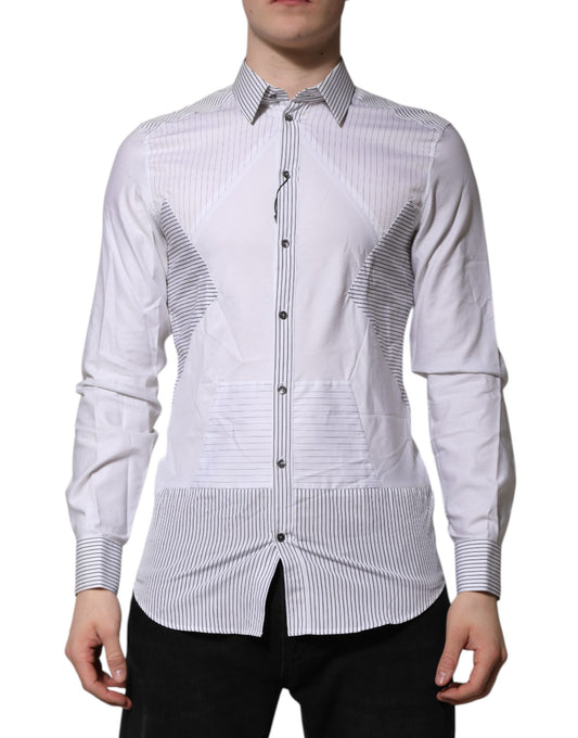Camisa de vestir de manga larga con rayas blancas doradas de Dolce &amp; Gabbana