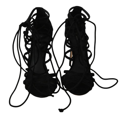 Dolce &amp; Gabbana Elegantes Stilettos Gladiador De Ante Negro
