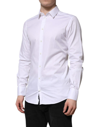 Camisa de vestir Dolce &amp; Gabbana de algodón blanco dorado de manga larga para hombre
