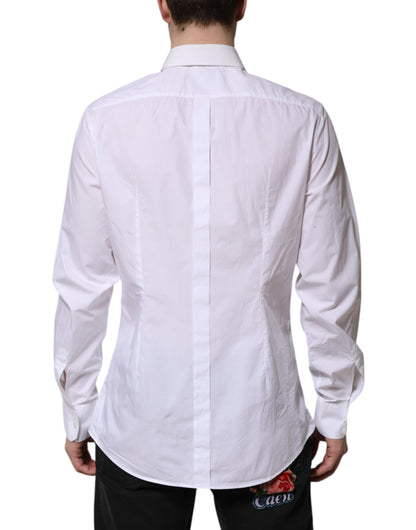 Camisa de vestir Dolce &amp; Gabbana de algodón blanco dorado de manga larga